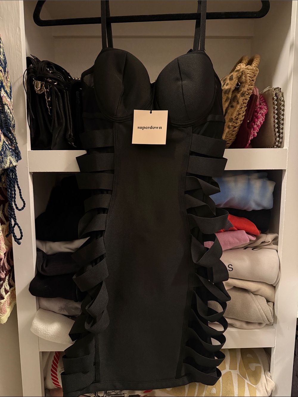 superdown Black Strappy Cutout Bodycon Mini Dress